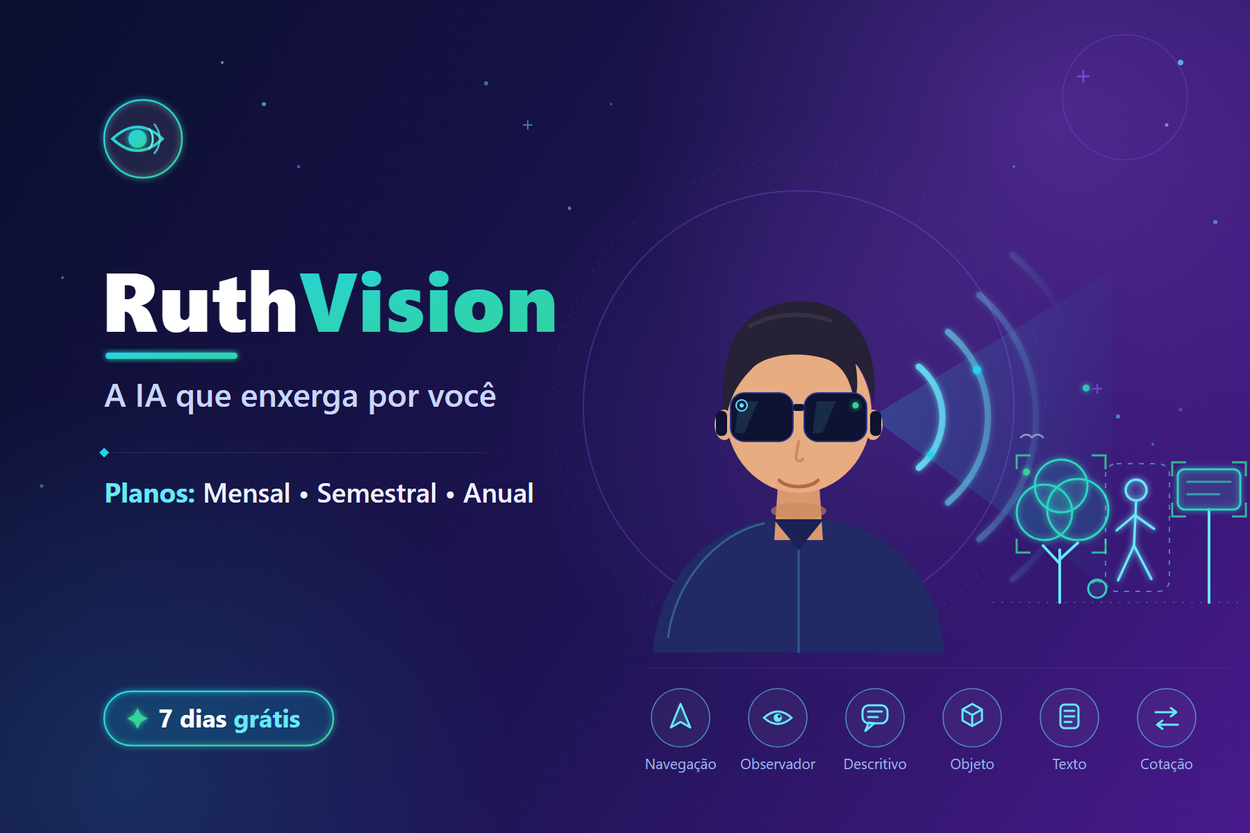 Arte da Figurinha Digital RuthVision Edição Fundadores, com a identidade visual do assistente de visão por inteligência artificial
